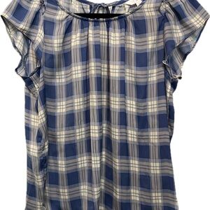 LC Lauren Conrad Navy and Cream Plaid Blouse